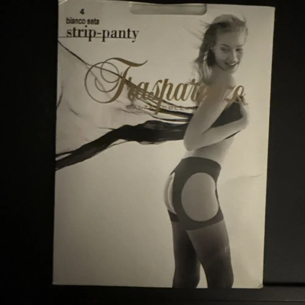 Trasparenze Strip Panty Mock Suspender Belt Pantyhose XL White Made in Italy